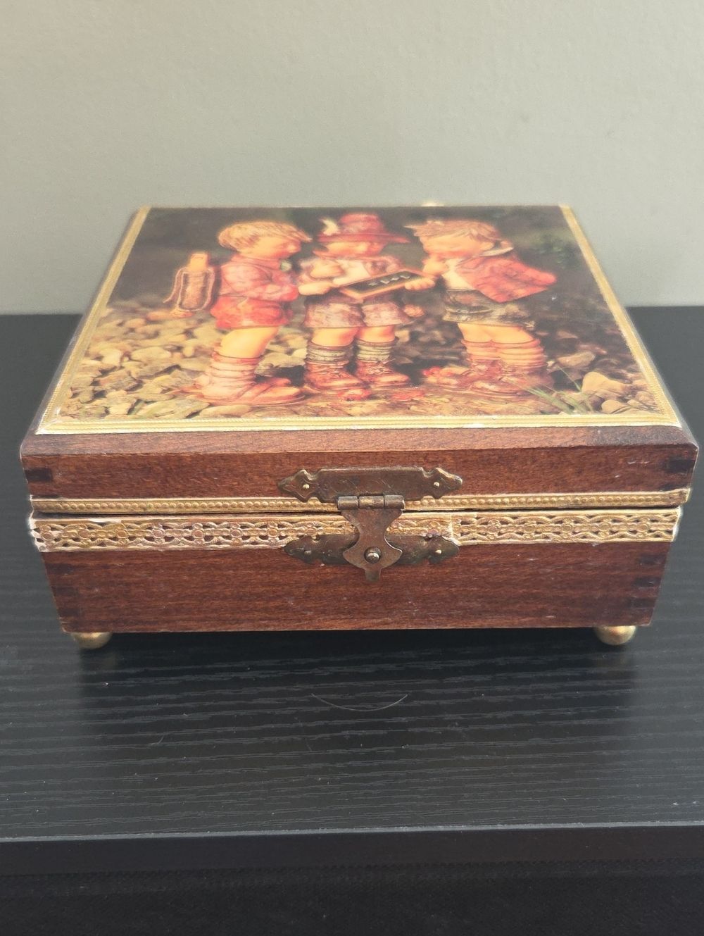 Vintage Wooden Trinket Box with Hummel "School Boys" Illustration